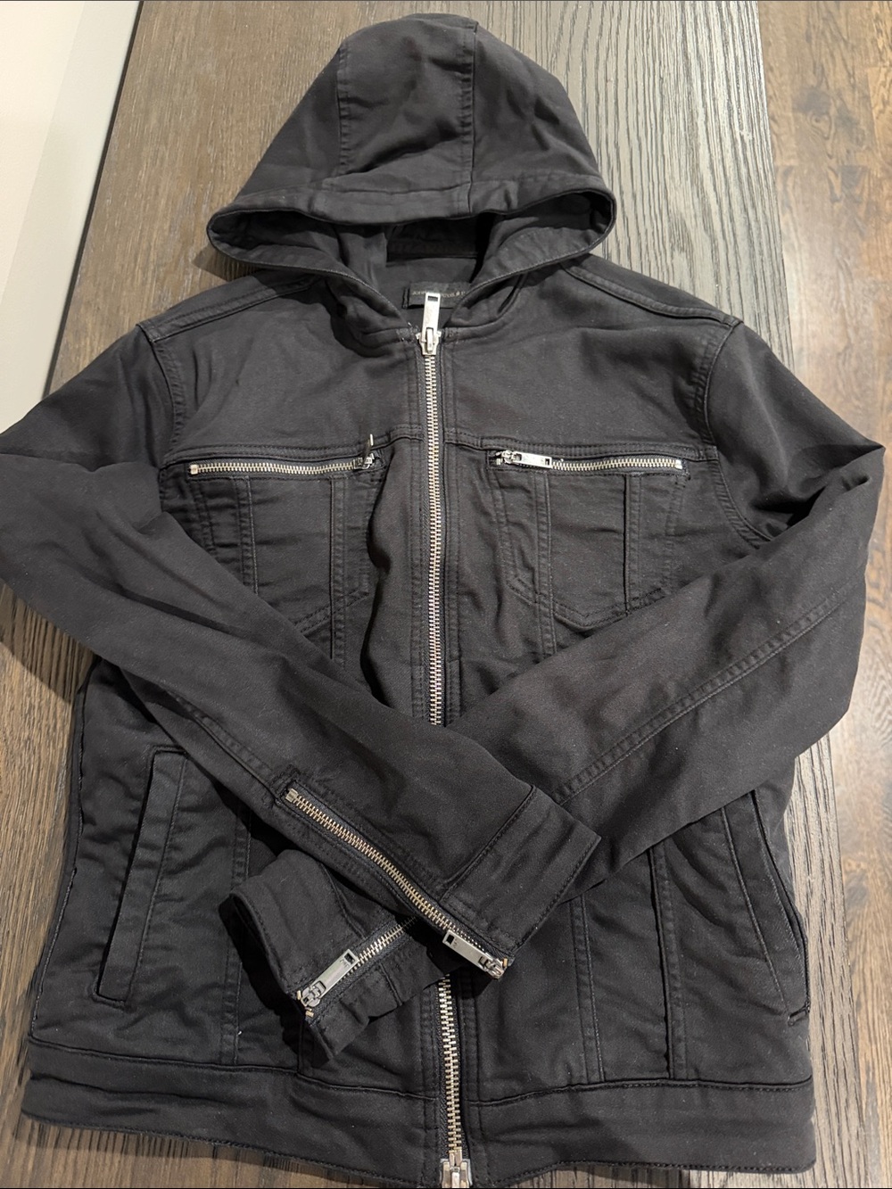 John Varvatos Black Hooded Zip-Front Jacket small